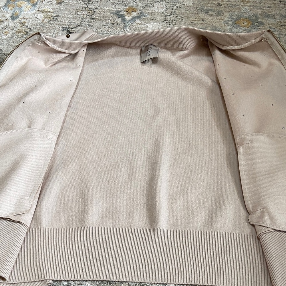 Sioni Light Beige Bomber Jacket Sweater with Metallic Details - Picture 8 of 15